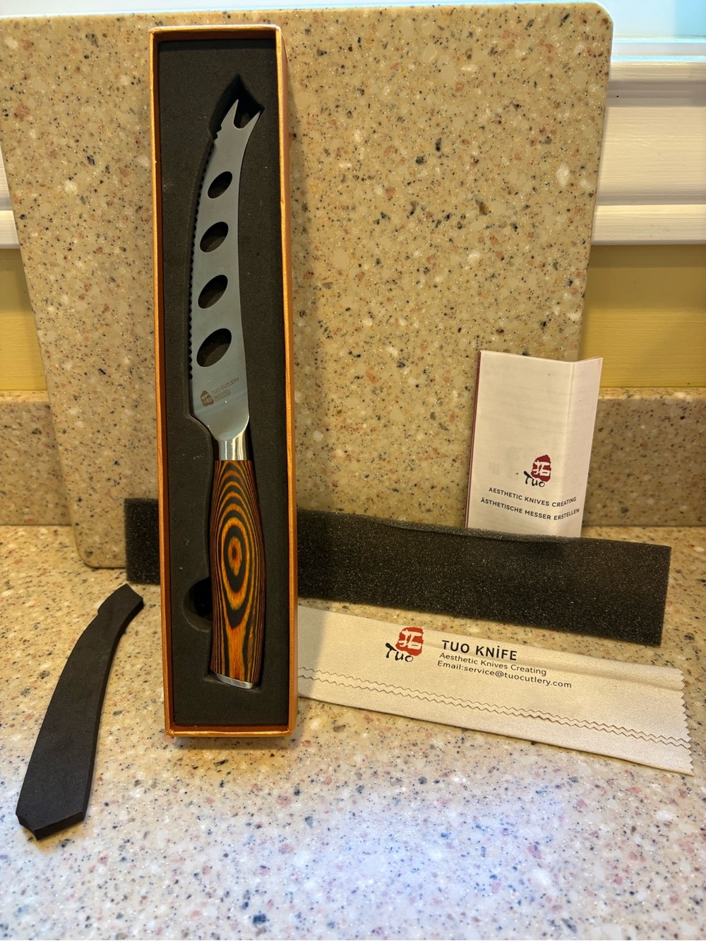 TUO 5.5” Cheese and Tomato Knife with a Perforated Blade and Pakkawood Handle